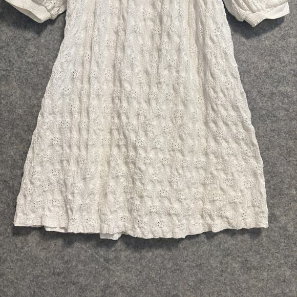Maeve Anthropologie Dress Womens XS White Puff Sleeve Texture Eyelet Boho Summer - Picture 7 of 12